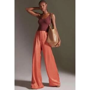 Anthropologie Corey Lynn Calter Women's Pleated Wide-leg Satin Pants M In Orange